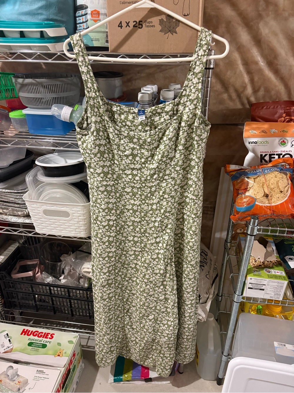 Old Navy Olive Green Floral Midi Slip Dress